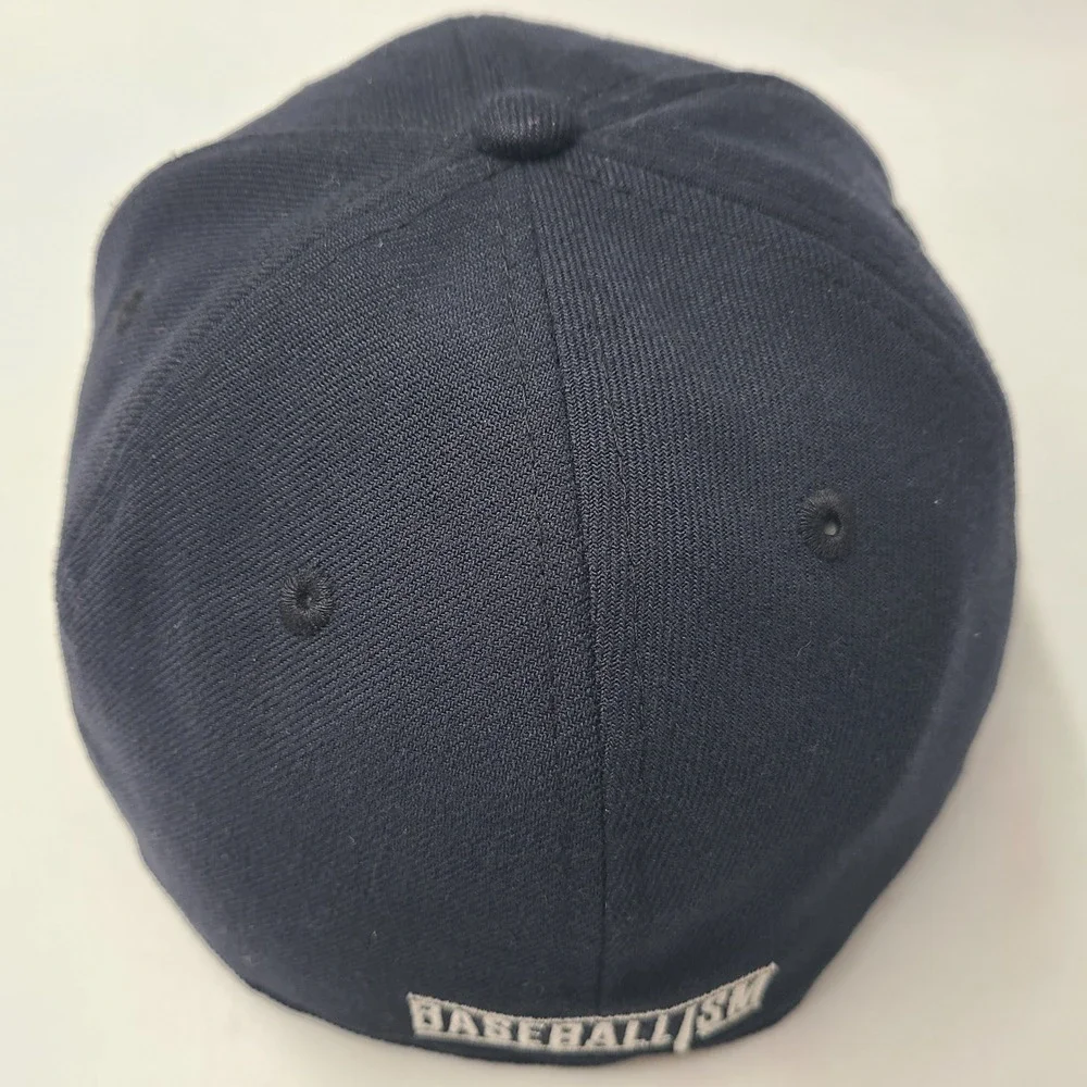 Baseballism Hat Fitted 7 1/4 59Fifty New Era Blue White Rally Cap Script Logo‎